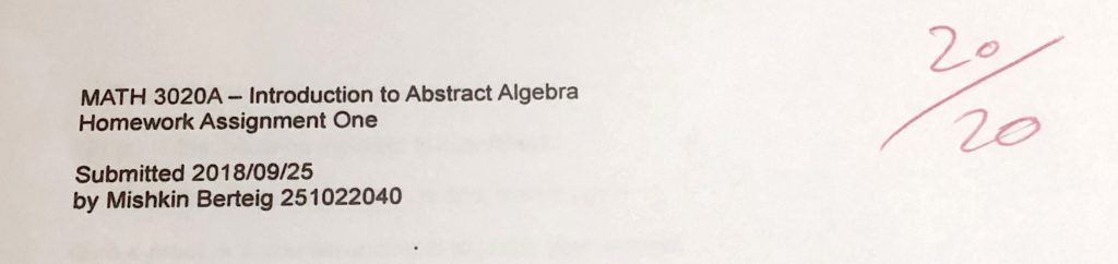 Homework Assignment Math 3020 Score